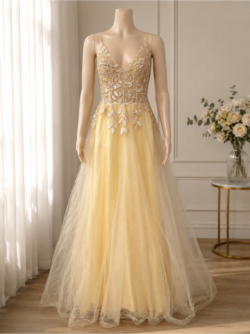 9/7 Labor Day Special⚡️ Elegant Champagne Lace Tulle Prom Gown Formal